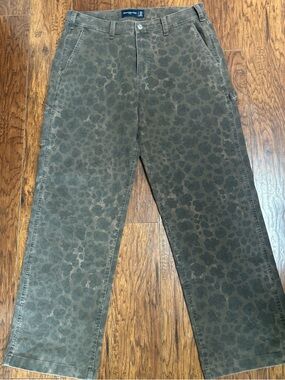 Abercrombie & Fitch Olive Brown Leopard-Print Carpenter Pants